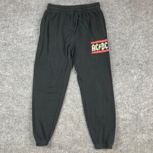AC/DC Sweatpants Mens Size M Black Band Logo Joggers Drawstring Cuffed Casual